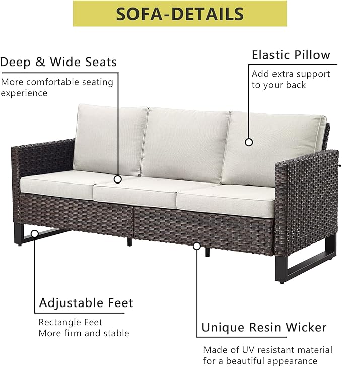 HUMMUH 8 Piece Patio Furniture with Fire Pit,PE Wicker Outdoor Conversation Sets-6-Seater Sofa,Patio Swivel Chairs Outdoor Chairs, Propane Fire Pit,Side Table for Porch,Garden,Backyard(Brown/Beige)