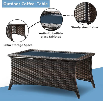 HUMMUH Outdoor Patio Furniture 7 Pieces Furniture Set Wicker Outdoor Sectional Couch with Patio Swivel Glider Chairs,Coffee Side Table,Ottomans for Patio