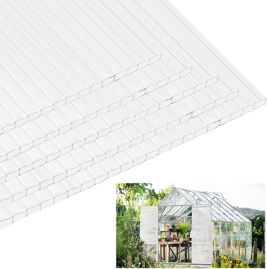 Pack 5 Polycarbonate Greenhouse Panels,Twin-Wall Polycarbonate Sheet 4' x 2' x 0.1'',Clear Polycarbonate Sheets for Greenhouse, Patio, and Roof Panels
