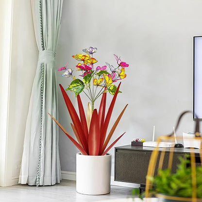 TOMBABY Garden Outdoor Butterfly Enlarge Thickened Wind Resistant Metal Agave Garden Art Metal Plant Country Sculpture Statue Decorations Ornaments Artificial Waterproof Butterflies(red 3pcs)