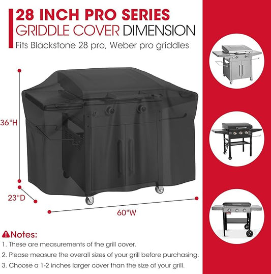 Unicook 28 Inch ProSeries Griddle Cover for Blackstone, Flat Top BBQ Grill Cover for Outdoor Grill, Heavy Duty Waterproof Cooking Station Protector with Sealed Seam, 60 Inch, Black