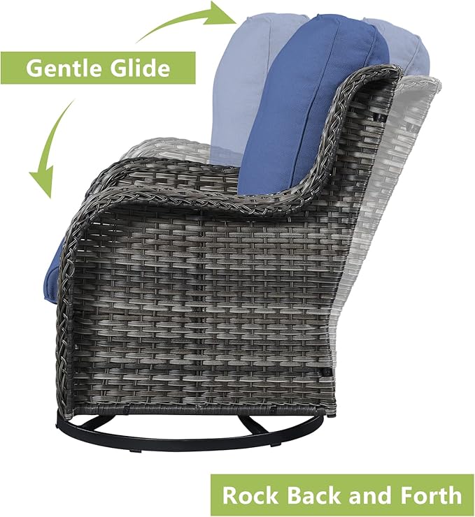 Rilyson 5 Piece Outdoor Patio Furniture Set - Rattan Wicker Patio Conversation Sets with 2 Swivel Rocker Chairs,2 Ottomans and 1 Loveseat for Outside Porch Deck Backyard(Mixed Grey/Blue)