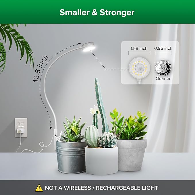 SANSI Grow Lights for Indoor Plants, ETL Listed Pot Clip LED Plant Lights for Indoor Growing, Full Spectrum, 4-Level Dimmable, Auto On Off 3 6 12 Hrs Timer for Small Plants,Garden White 5V 4-Pack