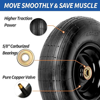 4.00-6 Tire and Wheel, 13" Wheelbarrow Pneumatic Tire, 5/8" & 3/4" Bearings, 1.75-6" Centered Hub,Sealed Bearings for Wheelbarrows Trolley Dolly Garden Wagon Cart Wheel Replacement