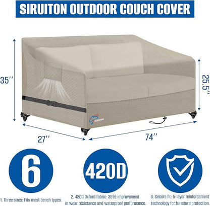 SIRUITON 4-Seat Garden Patio Sofa/Loveseat/Bench Cover 73" W x 27" D x 35" H,Heavy Duty 420D Oxford Waterproof Outdoor Sofa Cover, Lawn Patio Furniture Covers