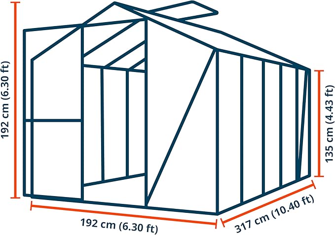 Greenhouse Jasmin 5 Aluminum Frame - 6.3 x 10.4 ft Approx. 6 mm Polycarbonate Panels