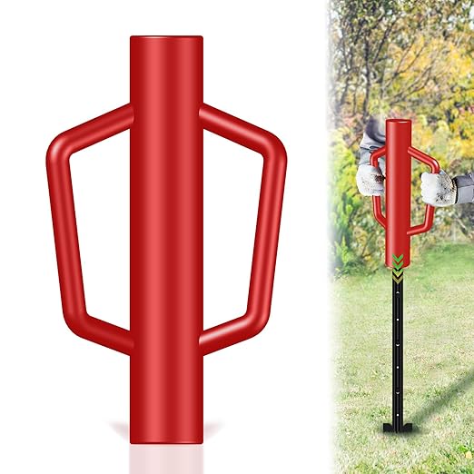 Fence Post Driver with Handle,12LB Hand Post Pounder,2.7 inches Inner Dia. Pole Rammer, Farm Wire Fencing for T Post, Metal Fence Stake and Sign Posts, Red