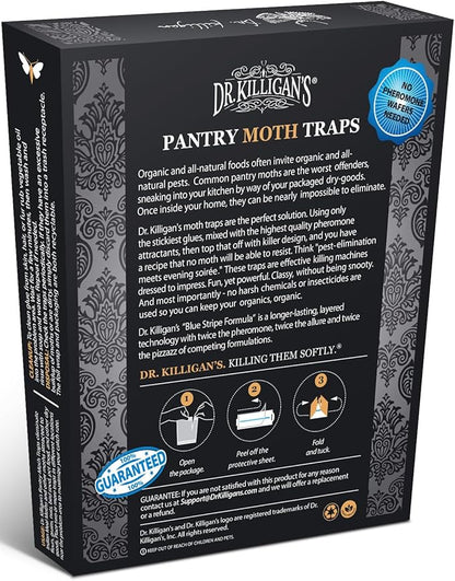 Dr. Killigan's Premium Double Potent Pantry Moth Traps with Pheromones Prime, Sticky Indian Meal Moth Traps for Kitchen, How to Get Rid of Moths in House (6 Pack, Black)
