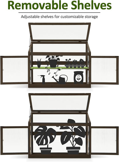 MCombo 2-Tier Wooden Cold Frame Garden Greenhouse Raised Flower Planter Shelf Bed Protection 6057-0160 (Brown)