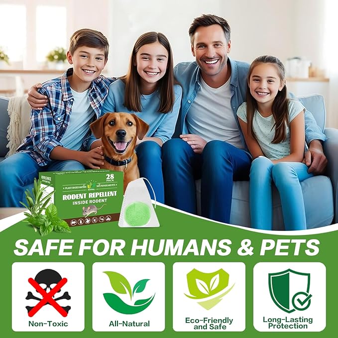 Mouse Rodent Repellent Balls -28 Pack Natural Peppermint Oil for Mice, Rats, Squirels & Spiders - Safe for Pets & Family -Indoor/Outdoor Pest Control for Home, Kitchen, Garage