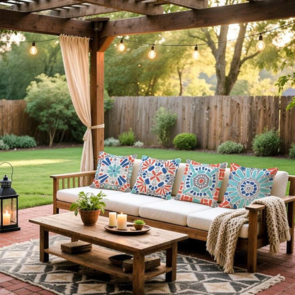 Cirzone Outdoor Pillow Covers 16x16 Set of 4 Morden Geometric Patterns Waterproof Throw Outdoor Pillows Boho Decorations for Funiture Patio Garden Home