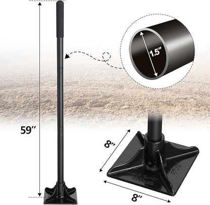 Tamper Tool Heavy Duty, 8x8 Inch Hand Steel Tamper Tool with 59 Inch Handle, Garden Ground Tamper for Leveling Soil, Gravel, Asphalt, Driveway
