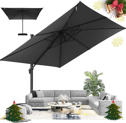 Hotime 10ft Patio Umbrella Outdoor Patio Height adjustable and Windproof, Heavy Duty Aluminum Square Offset Patio Umbrella Cantilever Pool Umbrella with 360°Rotation for Garden Deck Pool, Gray
