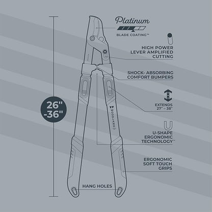 Woodland Tools Heavy Duty Extendable Lopper – 25 to 37 Inch Telescoping Branch Cutter with Lever-Action Bypass Blade – Manual Tree Limb Cutter for Thick Branches and Overhead Trimming