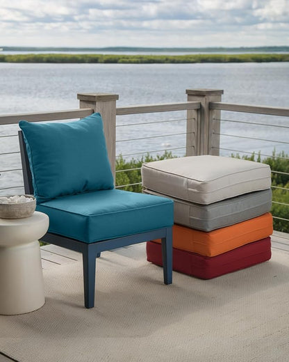 Luxury 24x24x6 Inch Patio Chair Cushions Set of 3 - Memory Foam Deep Seat Water-Resistant Patio Cushion for Lawn Dining Rocking Swivel Chairs Loveseat 3-Seater Sectional Sofa - Peacock Blue