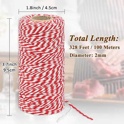 Tenn Well Butchers Twine, 328 Feet 2mm Food Safe Cooking Twine, Red and White Kitchen String for Roasting, Baking, Trussing Turkey, Tying Meat and More