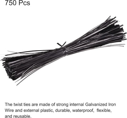 MECCANIXITY Foil Twist Ties 12" 30cm Metallic Plastic Closure Tie for Tying Gift Bags Arts Crafts Ties Manage Cords Black Pack of 750