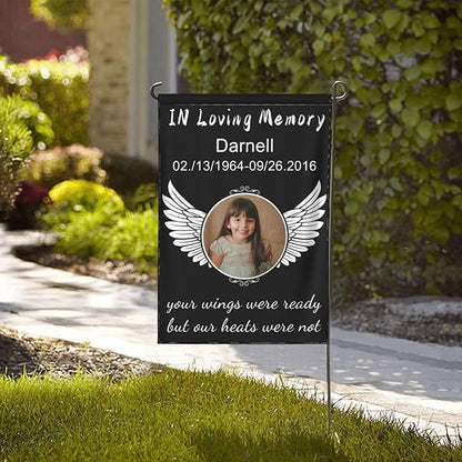 Custom Memorial Flag Personalized Garden Flag for Cemetery in Loving Memory with Photo Name Date Memory Garden Flags For Loss of Loved One Lawn Outdoor Double Sided Yard Flags (Memorial Funeral Flags 2, 28x40(in))