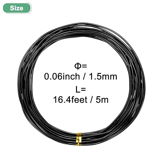 1.5mm Bonsai Training Wire, 16.4 Feet Total Anodized Aluminum Bonsai Wires for Bonsai Tree Shaping/Branches Fixing/Trunk Holding/DIY Crafting [Black]