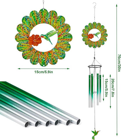 TUOKING Wind Chimes for Outside 3D Hummingbird Wind Spinner Windchimes Outdoor Hanging Decor for Garden Patio, Unique Gift for Mom,Women,Chimes Lovers