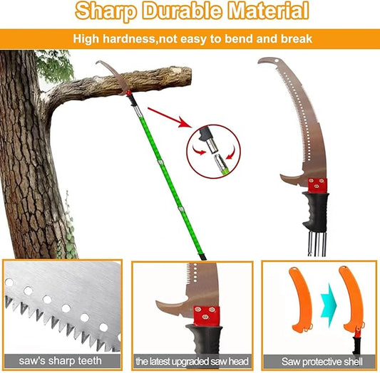 Manual Pole Saw 30 FT Extendable Tree Pruner High Branches Trimming for Pruning Palms and Shrubs with Long Handle (Green)