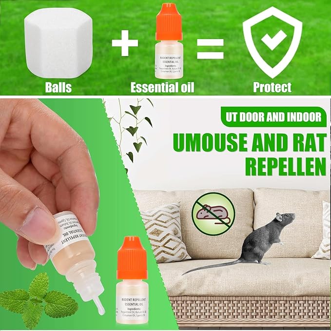 Mouse Snake Repellent Balls 12 Pack with Peppermint Oil – Indoor Outdoor Rodent Deterrent, Natural Mouse Repellent for Home, Car, Garage, RV, Basement, Garden