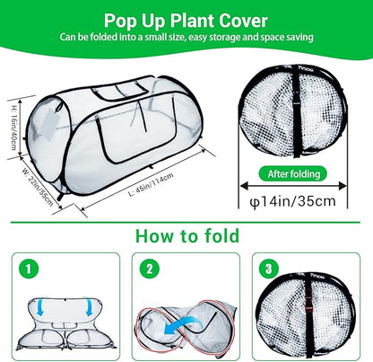 Garden Covers for Raised Beds, Pop Up Raised Garden Bed Cover, Garden Row Plants Cover Accelerator, Greenhouse Cover for Protecting Seedlings Fruits Vegetable Rows 45" L x 22" W x 16" H(2 Pack)