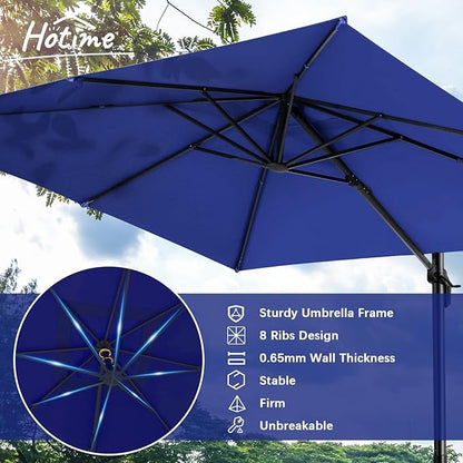 Hotime 10ft Patio Umbrella Outdoor Patio Height adjustable and Windproof, Heavy Duty Aluminum Square Offset Patio Umbrella Cantilever Pool Umbrella with 360°Rotation for Garden Deck Pool, Dark Blue