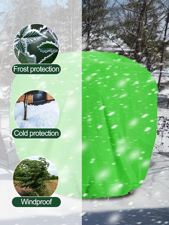 ANPHSIN 9.8ft x 9.8ft Extra Large Plant Covers Freeze Protection - Winter Shrub Plant Protection Bags, Frost Blankets Cloths with Drawstring for Outdoor Garden Potted Plants Shrub, 1 Pack, Green