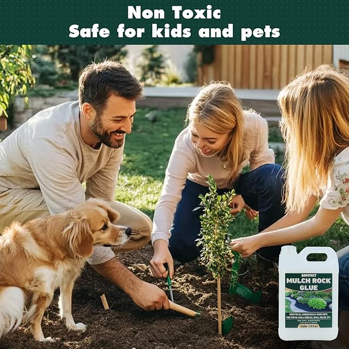 Mulch and Rock Glue for Landscaping 1 Gallon Stone Glue Landscape Rock Binder for Outdoor Garden, Non-Toxic Mulch Pea Gravel Stabilizer for Gravel, Stones and Bark