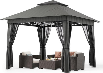 Bealife 11x11 Pop Up Gazebo Tent with Mosquito Netting, Outoor Canopy Tent with 4 Sandbags, 8 Stakes, 4 Ropes, Roller Bag, Pop Up Canopy Tent for Lawn Backyard Garden Deck, Grey