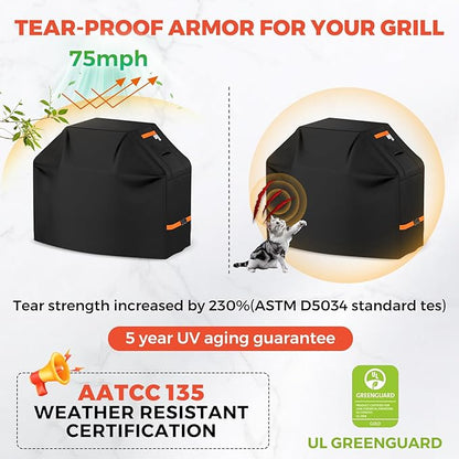 59Inch Heavy Duty Grill Cover for Outdoor Grill Thick Waterproof UV & Fade Resistant BBQ Cover with Adjustable Straps, Suitable for Weber,Black Stone, Charbroil etc, Black