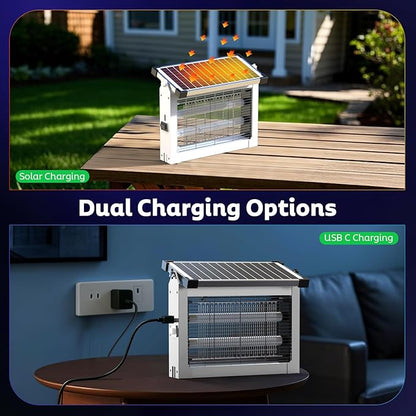 Solar Bug Zapper Outdoor, Mosquito Zapper Waterproof Electric Fly Zapper Rechargeable Mosquito Killer Lamp with 10W Solar Panel, 4500V Cordless Fly Trap for Backyard, Patio, Garden, RV, Camping