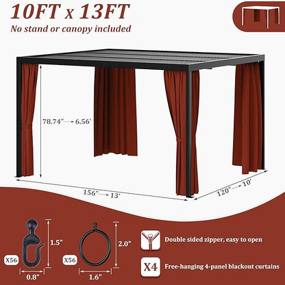 Gazebo Universal Replacement Privacy Curtain,10'×13' Gazebo Outdoor Waterproof Curtains, 4-Panels Sidewall Curtains with Double Zipper for Patio Canopy, Garden and Backyard (Curtain Only)