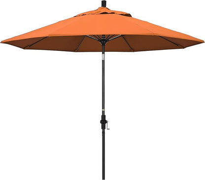 California Umbrella 9' Round Aluminum Pole Fiberglass Rib Market Umbrella, Crank Lift, Collar Tilt, Black Pole, Sunbrella Spectrum Mist