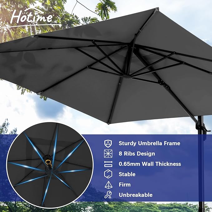 Hotime 10ft Patio Umbrella Outdoor Patio Height adjustable and Windproof, Heavy Duty Aluminum Square Offset Patio Umbrella Cantilever Pool Umbrella with 360°Rotation for Garden Deck Pool, Gray