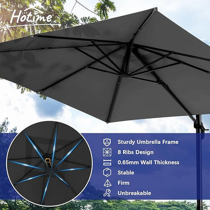 Hotime 10ft Patio Umbrella Outdoor Patio Height adjustable and Windproof, Heavy Duty Aluminum Square Offset Patio Umbrella Cantilever Pool Umbrella with 360°Rotation for Garden Deck Pool, Gray