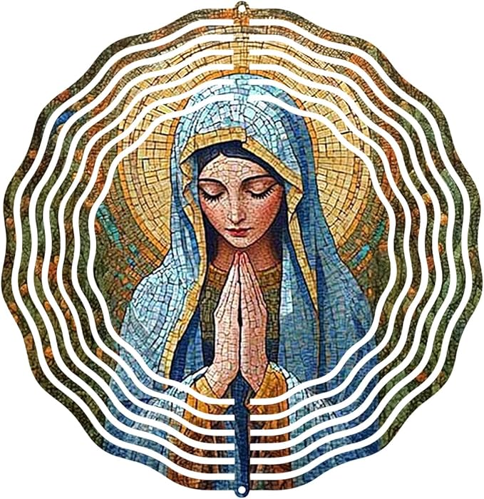 Virgin Mary Prayer Wind Spinner, Metal Wind Spinners Outdoor Indoor, Religious Virgin Mary Hanging Garden Decor for Outside, Stainless Wind Spinners for Yard and Garden 10 inch 3D (25.76X25 CM)