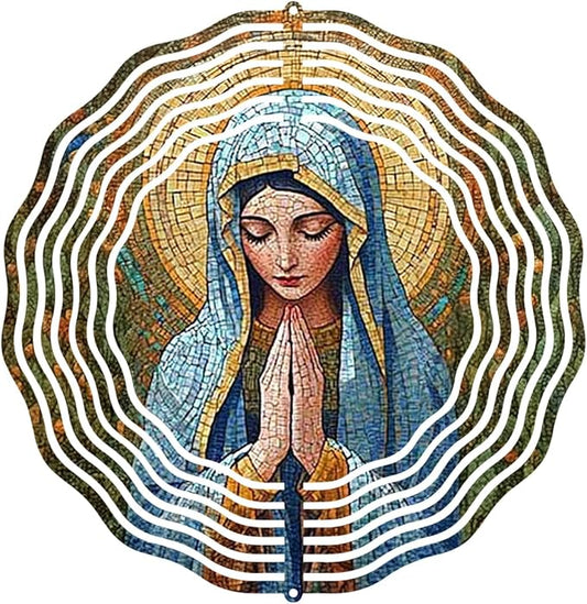 Virgin Mary Prayer Wind Spinner, Metal Wind Spinners Outdoor Indoor, Religious Virgin Mary Hanging Garden Decor for Outside, Stainless Wind Spinners for Yard and Garden 10 inch 3D (25.76X25 CM)
