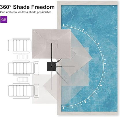 PURPLE LEAF 9' X 11.5' Rectangle Cantilever Umbrella with Base Outdoor Large Aluminum Patio Umbrella with 3-Year Fade Resistance Recycled Fabric and 360-degree Rotation for Deck Pool Garden, Sand Dune