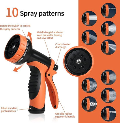 Garden Hose 25 FT,Non-Expanding,10 Functional Nozzles,Garden Hose Anti-Kink,Heavy Duty Flexible Water Hose 25 FT,Suitable for Outdoor,Yard, Car Washing and Other Scenes. (orange color, 25ft)