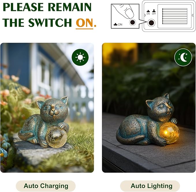 MININOVA Solar Garden Cat Statue with LED Light Ball Cat Figurine Outdoor Decor in Yard, Patio, Balcony, Perfect Housewarming, Birthday, for Women, Mom, Grandma