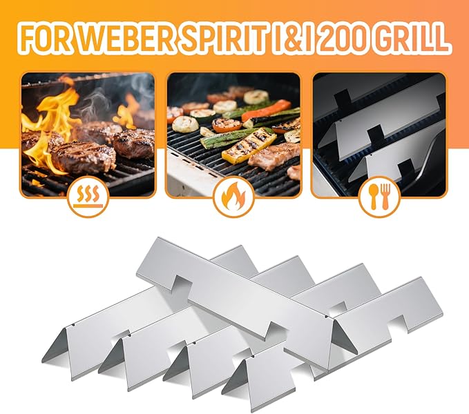 7636 Flavorizer Bars and 69787 Grill Burner for Weber Spirit I & II E-310 E-320 E-330 S-310 S-320 S330 (Front-Mounted Control), 15.3" Heat Plates & 18" Grill Burner Tube, Porcelain Steel