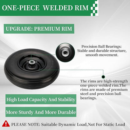 RRQ 4.00-6 Flat Free Tire and Wheel, 13" Solid Wheelbarrow Tire with 1.75" Centered Hub and 3/4" Bearings(Come with 5/8" ID Iron Tube Adapter), for Garden Cart, Trolley, Wheelbarrow Wheel Replacement