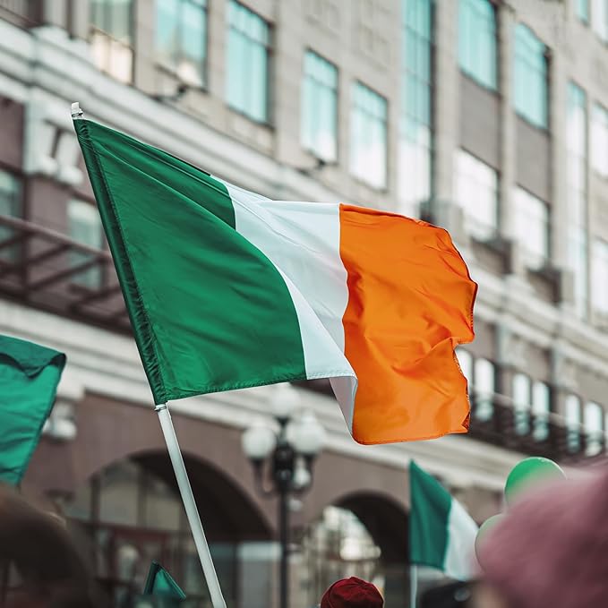 Ireland Irish Flag 3x5 ft Outdoor, Double Sided 3 Ply Heavy Duty Ireland National Country Flag, 100% Quality Polyester Irish Banner with Brass Grommets 4 Rows Stitches