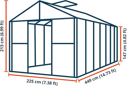 Greenhouse Topas 7 Aluminum Frame 7.4 x 14.7 ft with Approx. 8 mm Polycarbonate Panels