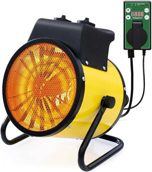 Portable Greenhouse Heater with Digital Thermostat, Overheat Protection, 1500W Radiant Electric Heater for Indoor & Outdoor Use, Garage, Grow Tent, RV, IPX4 Water Resistant, 1 Pack, Yellow