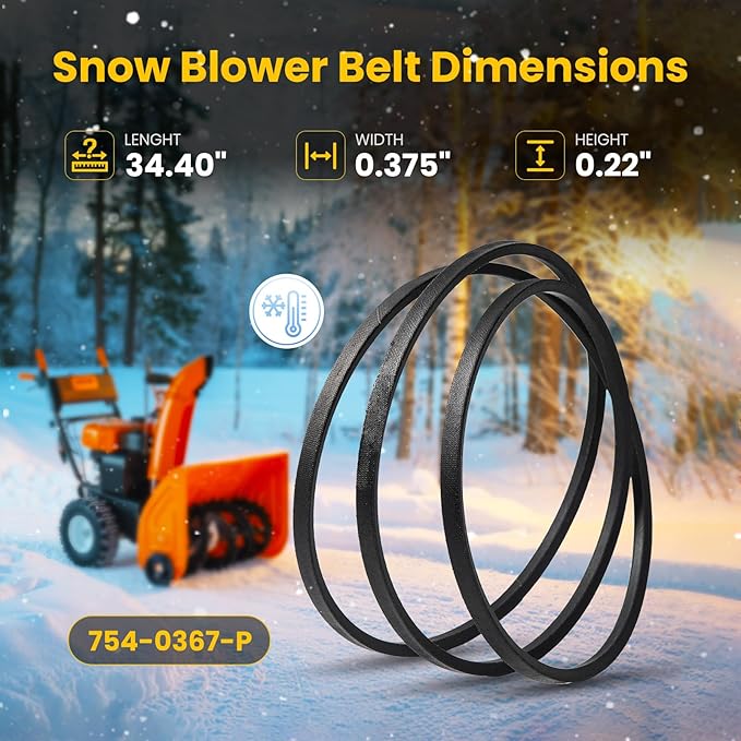 2 Pack 754-0367, 954-0367 Neoprene Rubber Snow Blower Belt for Cub Cadet, Compatible with MTD 247886910 2705611 Drive Belt, 3/8" x 34.4"