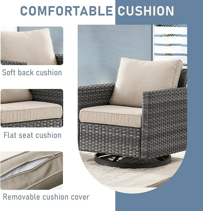 Patio Rocker Chair Outdoor：Wicker Chairs Swivel Patio Chairs Set of 4 Wicker Patio Furniture Sets with Wide Wicker Armrests Rocking Chairs for Porch, Grey / Beige