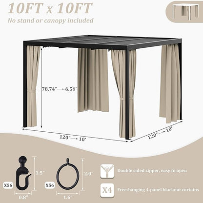 Gazebo Universal Replacement Privacy Curtain,10'×10' Gazebo Outdoor Waterproof Curtains, 4-Panels Sidewall Curtains with Double Zipper for Patio Canopy, Garden and Backyard (Curtain Only)